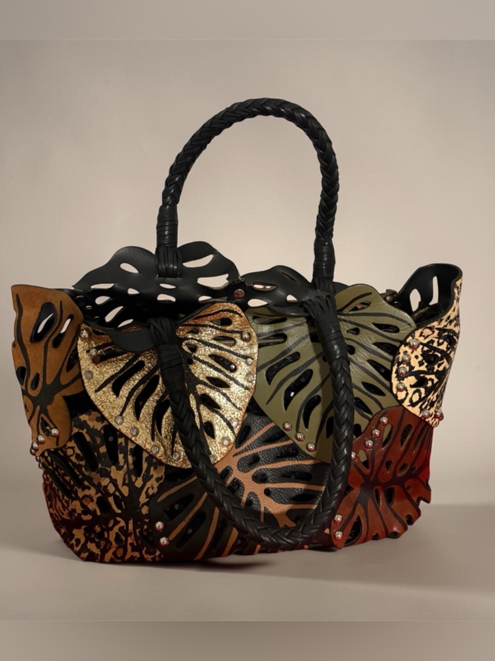 Beverly Feldman 2 handle leaf purse with insert